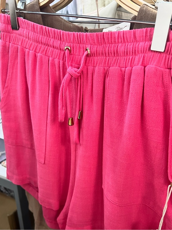 Allie Rose Pants - Women's High-Waist Drawstring Shorts in Bright Pink